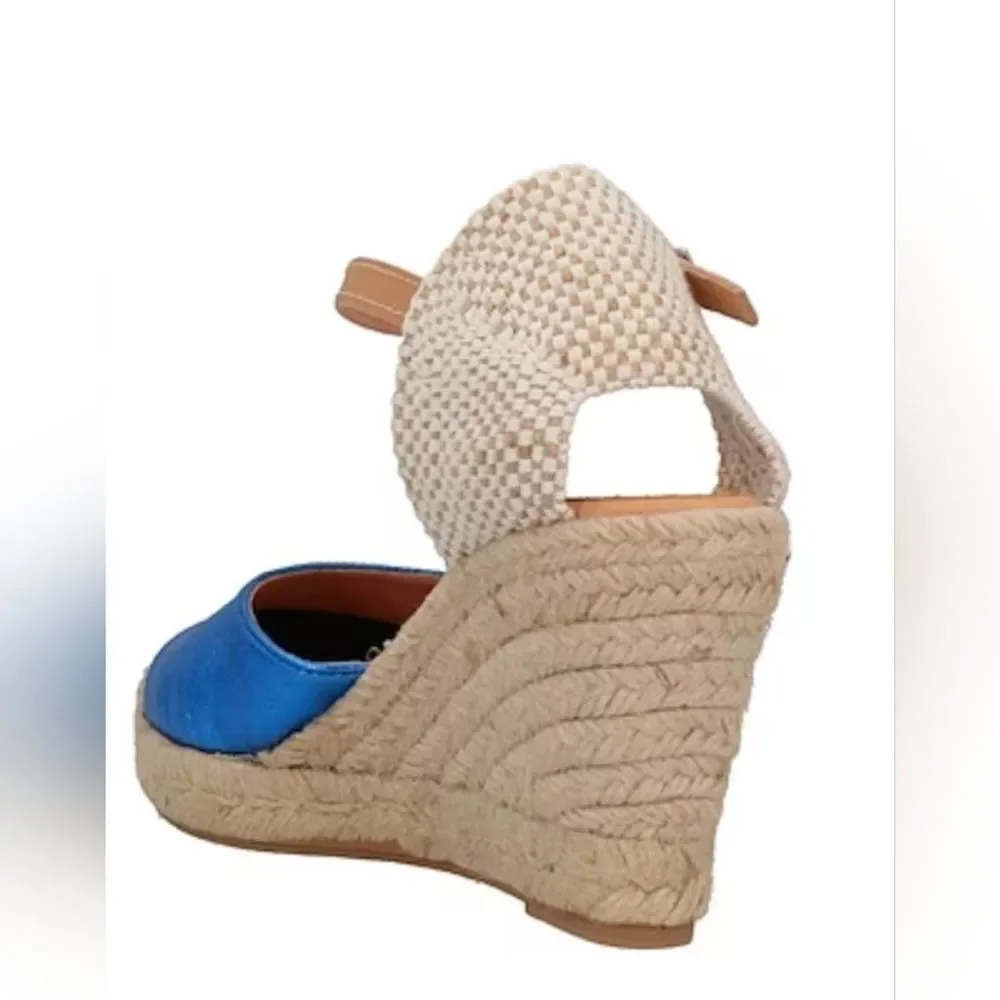 NWOB Kanna blue suede leather espadrilles Wedge Sandals blue size 10